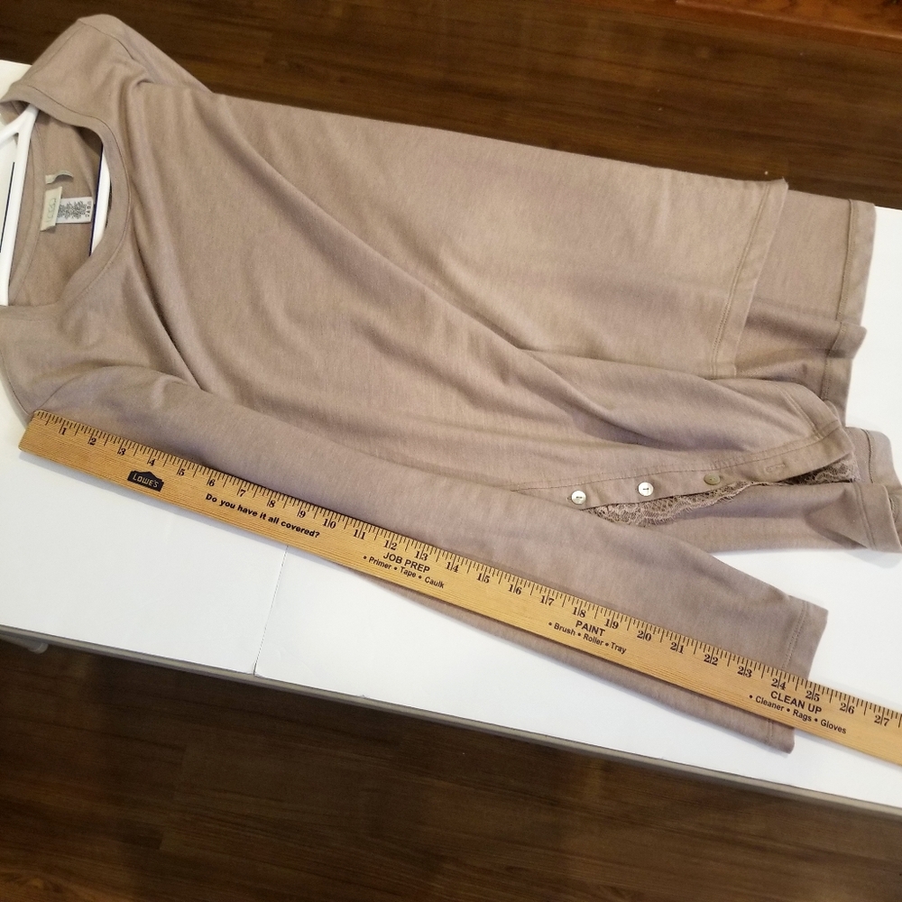 LOGO Lounge Lori Goldstein Women's XL Beige Pullover Button Lace Side Detail - Picture 7 of 9